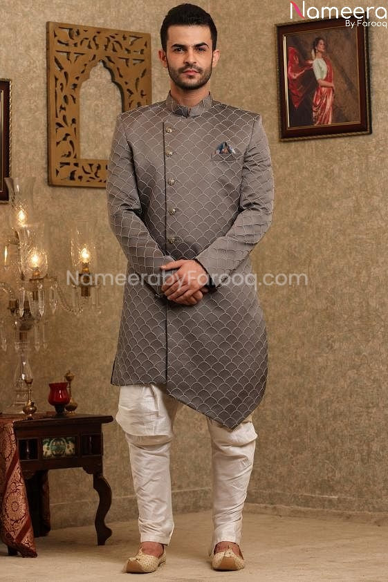Latest Pakistani Sherwani Designers for Groom Front Look