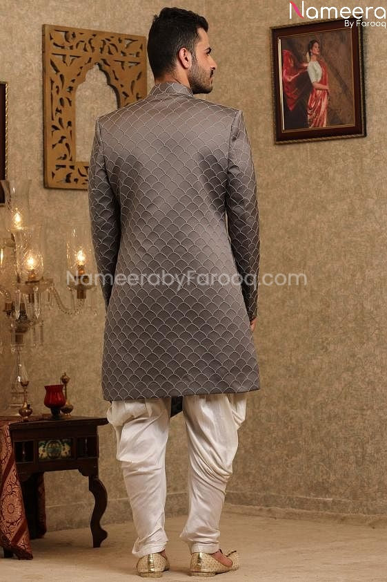 Latest Pakistani Sherwani Designers for Groom Back side View