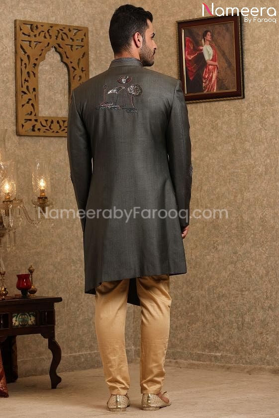Latest Pakistani Sherwani Men's for Wedding 2021 Back side 