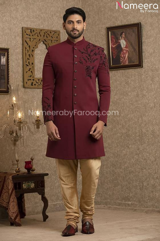 Latest Pakistani Sherwani Style for Groom Online Front Look