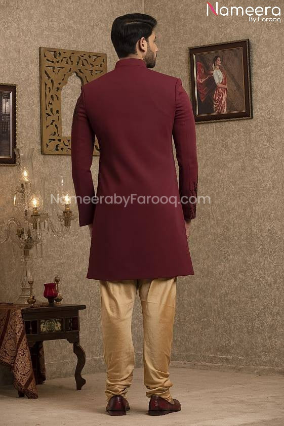 Latest Pakistani Sherwani Style for Groom Online Backside View