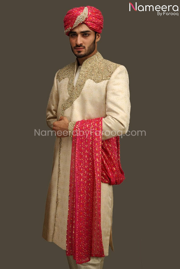 Latest Pakistani Sherwani With Embroidery Online Overall Look