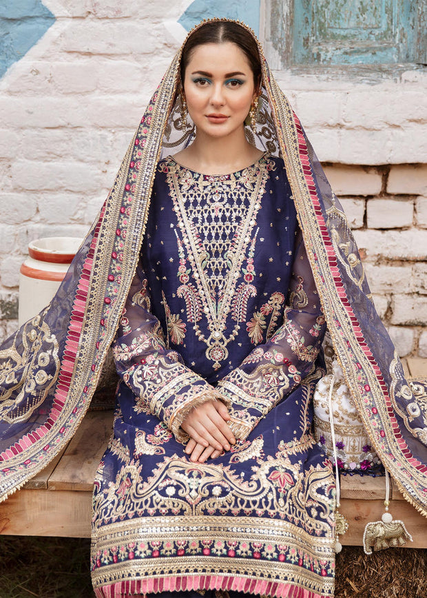 Latest Pakistani Wedding Dress in Blue Kameez Trouser Style