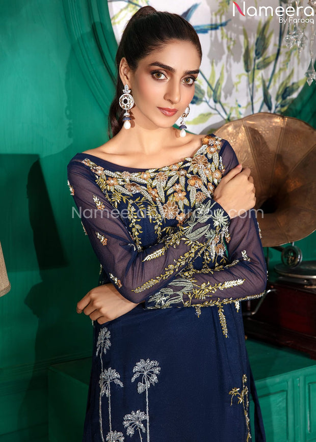 Latest Pakistani Wedding Dress in Blue Online