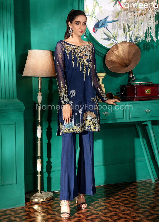 Latest Pakistani Wedding Dress in Blue Online for Bride