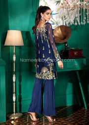 Latest Pakistani Wedding Dress in Blue Online in Silk