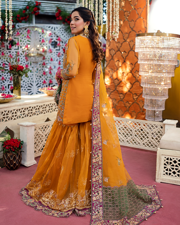 Pakistani Wedding Dress in Kameez Sharara Dupatta Style – Nameera by Farooq