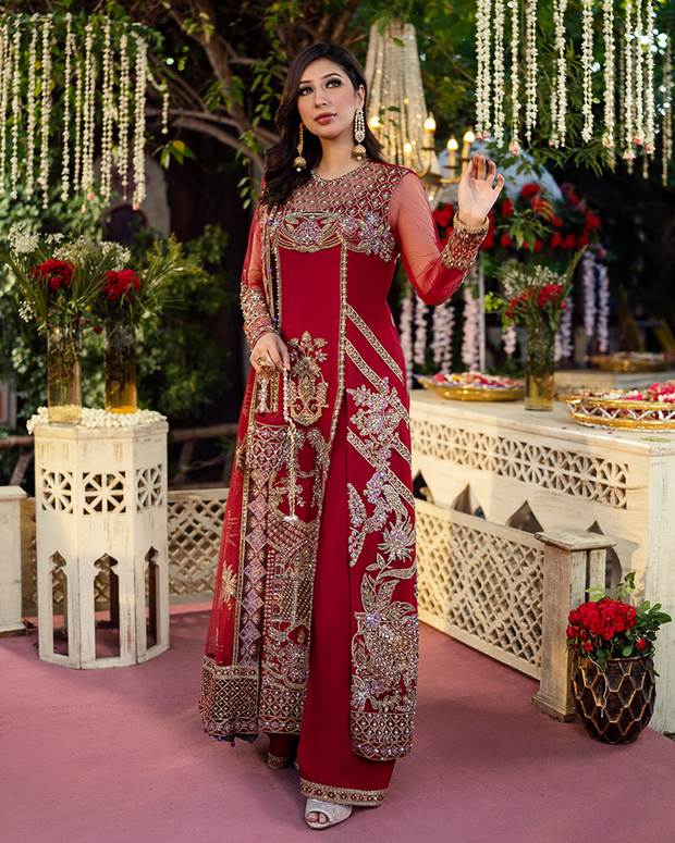 Latest Pakistani Wedding Dress in Long Kameez Trouser Style