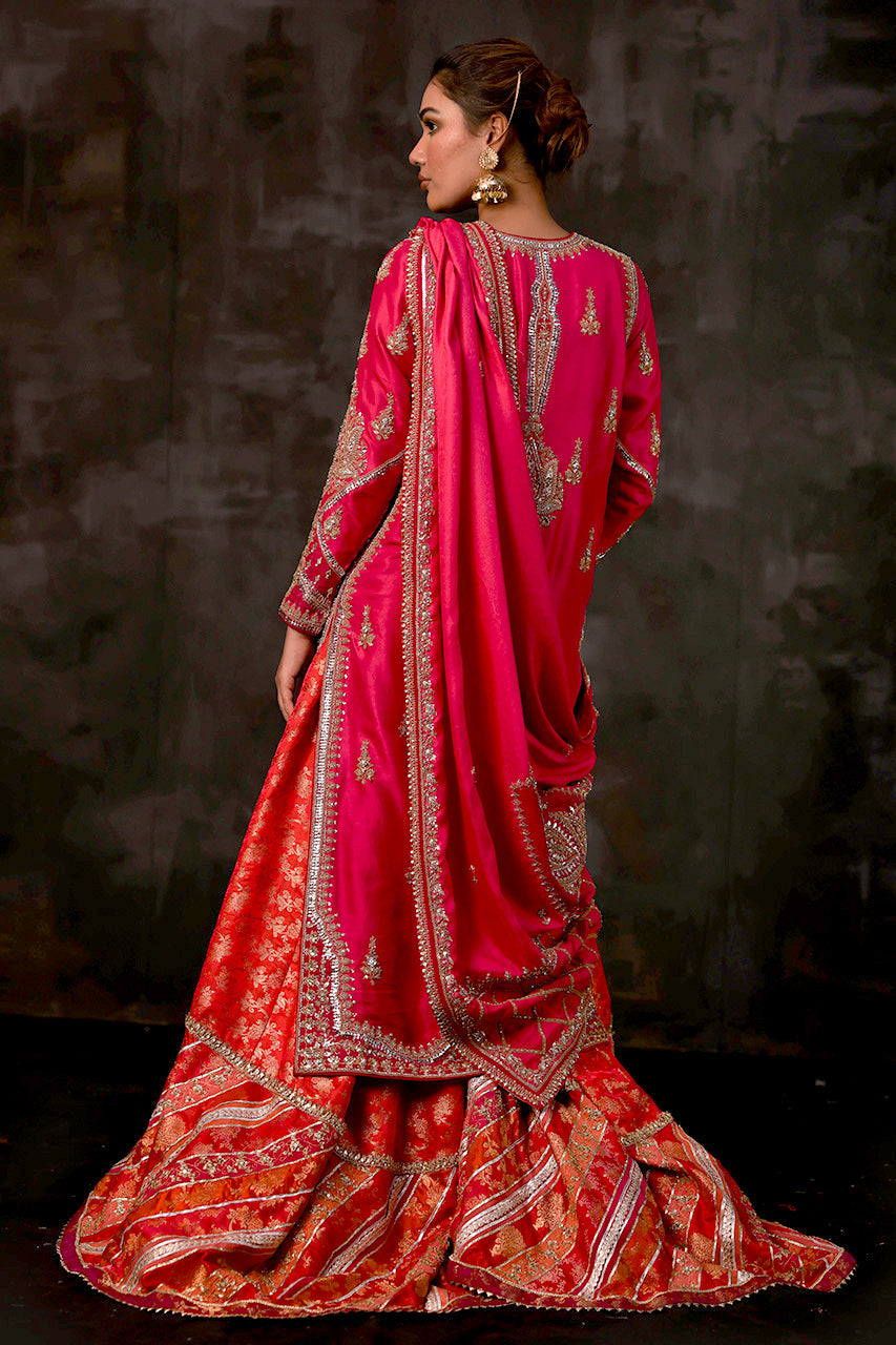 Pakistani Wedding Dress in Pink Gharara Kameez Style Nameera by Farooq
