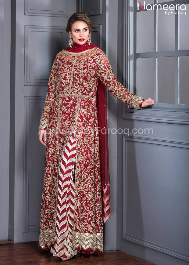 Latest Pakistani Wedding Frock Dress in Red Color 2022