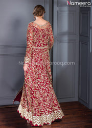 Latest Pakistani Wedding Frock Dress in Red Color Online