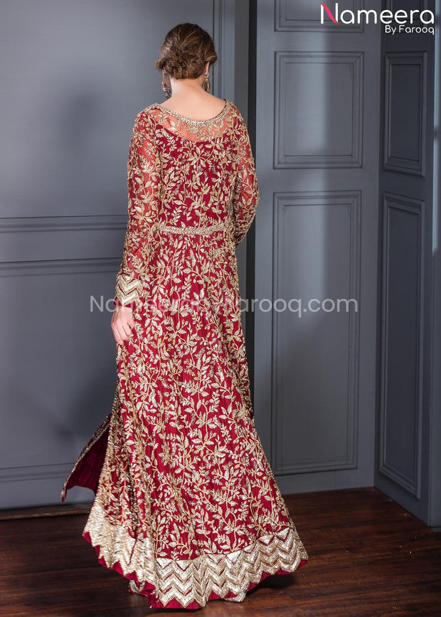 Latest Pakistani Wedding Frock Dress in Red Color Online