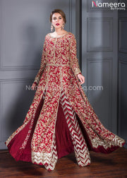 Latest Pakistani Wedding Frock Dress in Red Color for Party