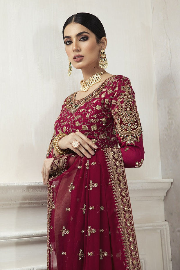 Latest Pakistani Wedding Maroon Red Saree Dress Online
