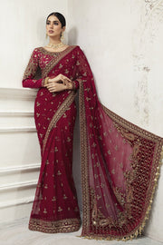 Latest Pakistani Wedding Maroon Red Saree Dress