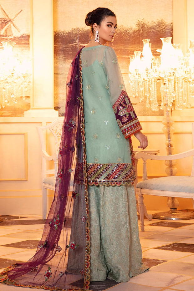 Latest Party Gharara in Turquoise Color Backside Look