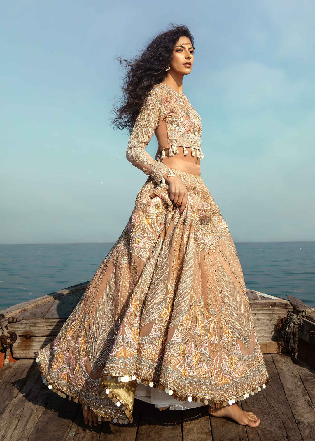 Latest Pastel Peach Lehenga Choli Dupatta Bridal Dress