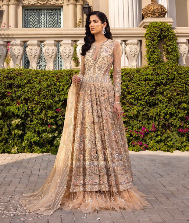 Latest Peach Bridal Dress Pakistani in Gown Lehenga Style
