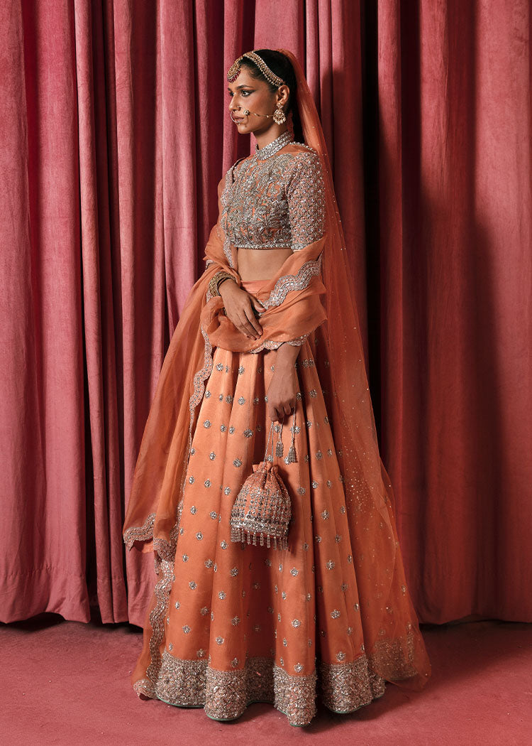 Elegant Peach Bridal Lehenga with Choli and Dupatta