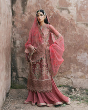 Latest Peach Pakistani Wedding Dress in Kameez Sharara Style