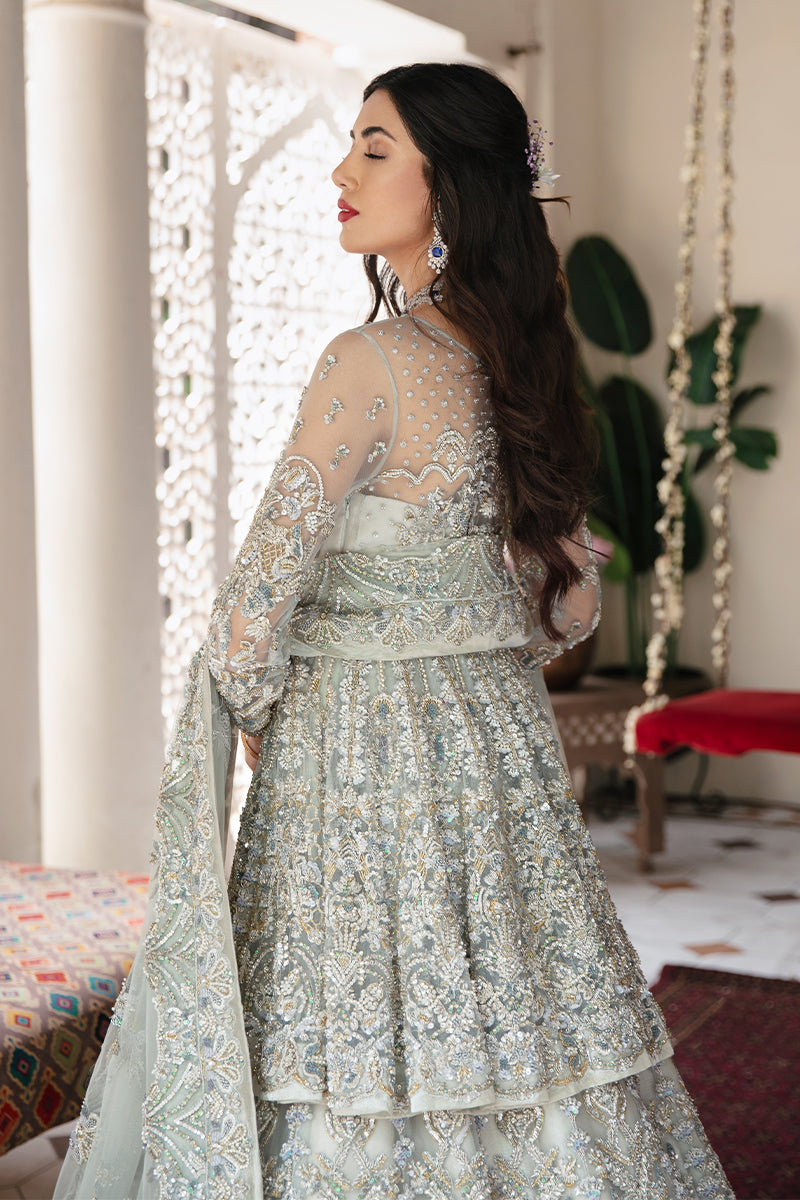 Elegant Silver-Green Peplum Bridal Lehenga | Pakistani Bridal Dresses