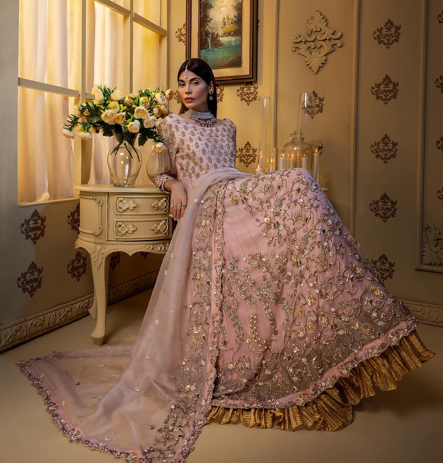 Latest Pink Bridal Dress Pakistani in Lehenga Gown Style – Nameera by ...