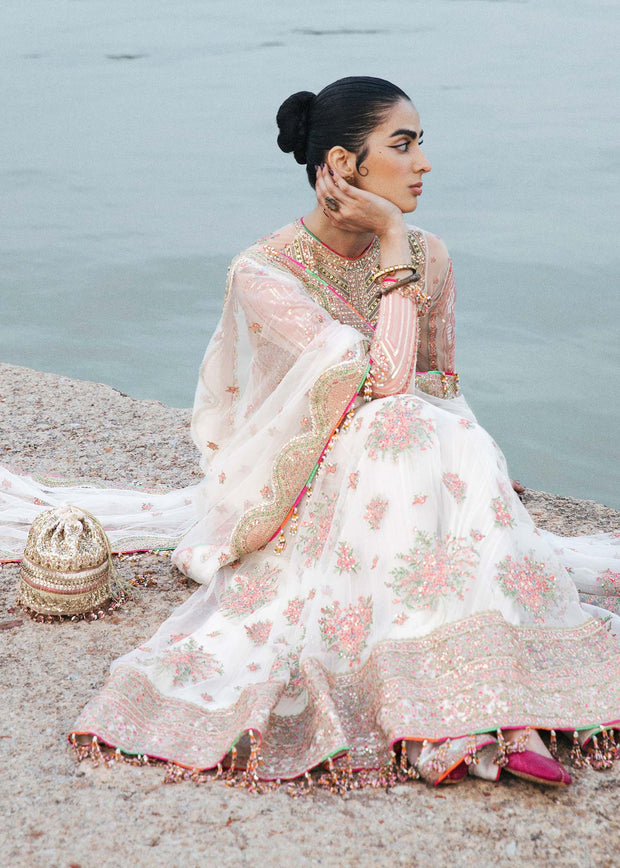 Latest Pishwas Frock with Sharara and Dupatta in Net Fabric