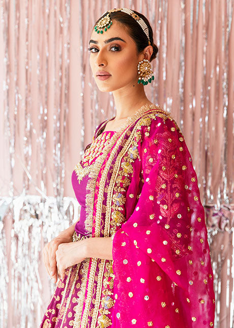 Elegant Plum Pakistani Bridal Lehenga Choli with Dupatta