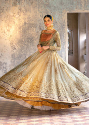 Latest Premium Embellished Pakistani Bridal Gown with Lehenga and Dupatta Dress in Green Color
