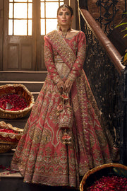 Latest Premium Pakistani Bridal Wedding Dress in Embellished Pink Lehenga Choli and Dupatta Style