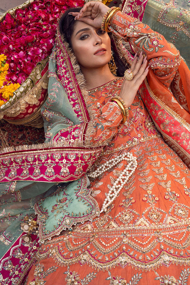 Latest Premium Raw Silk Pakistani Bridal Dress in Lehenga Skirt with Choli and Dupatta Style