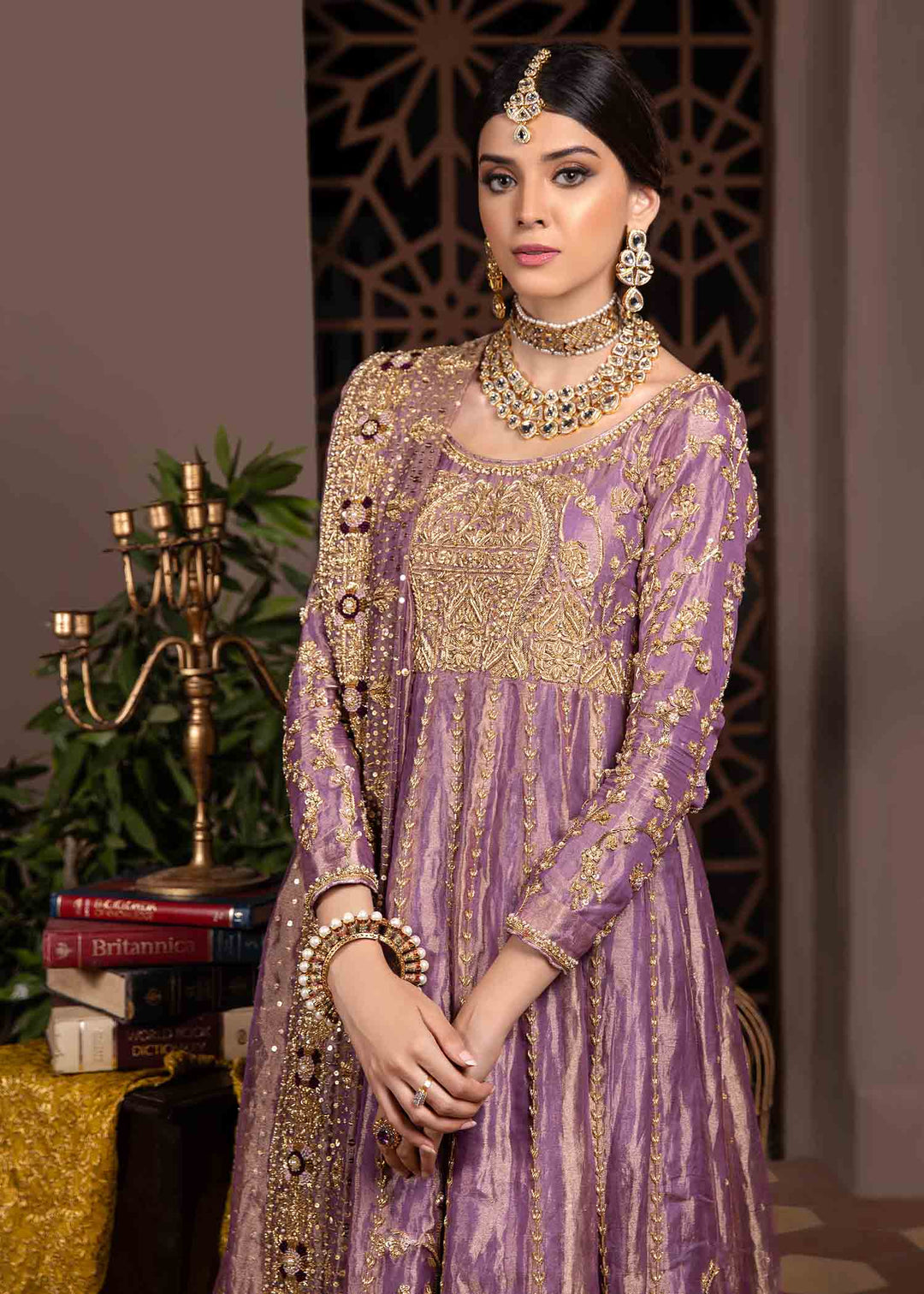 Lavish Purple Pakistani Bridal Pishwas Frock & Dupatta