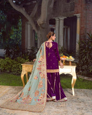 Latest Purple Dress Pakistani in Gharara Kameez Style