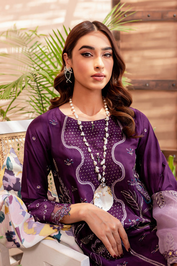 Latest Purple Kameez Trouser and Dupatta Pakistani Eid Dress