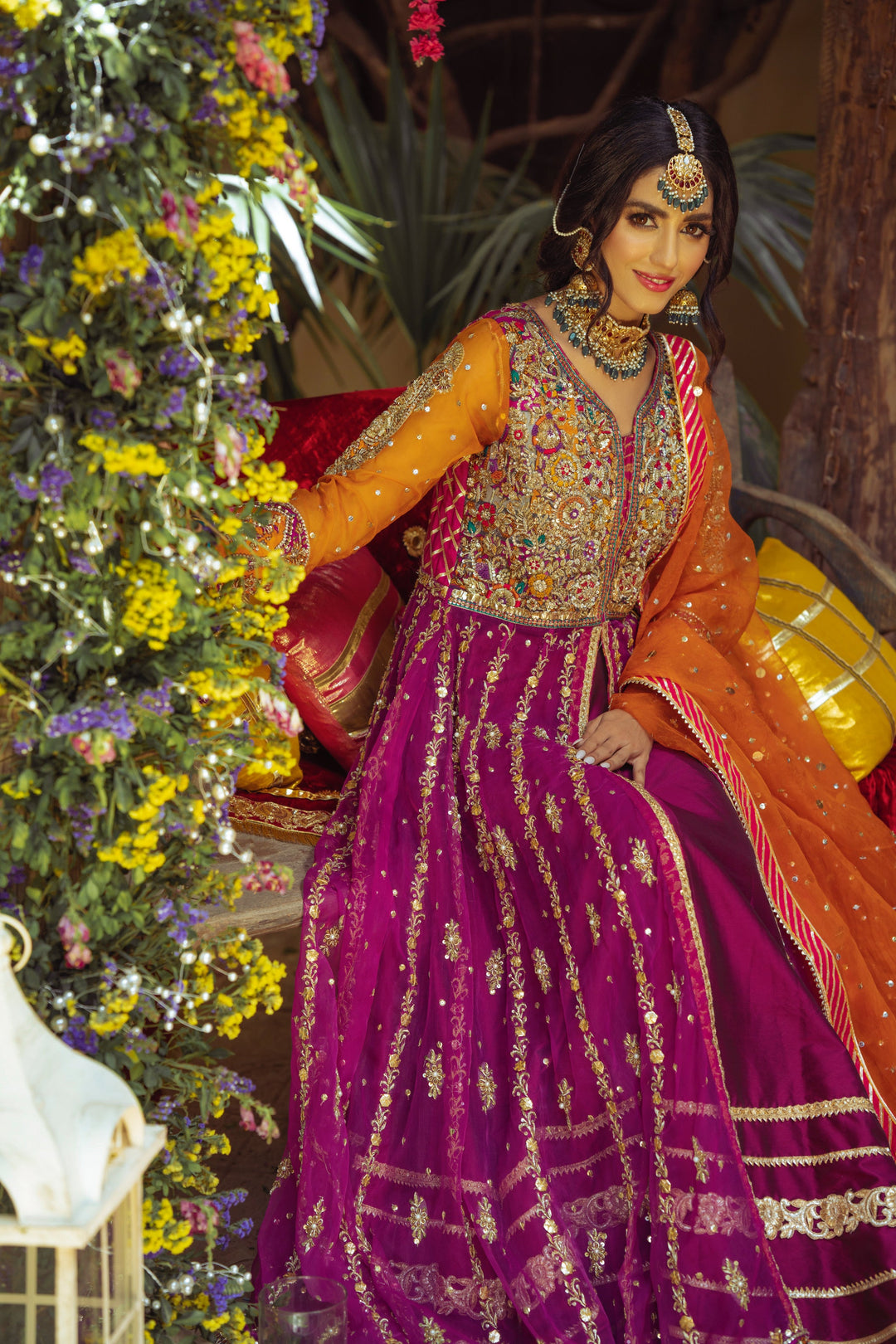 Elegant Purple Pakistani Bridal Lehenga & Open Pishwas