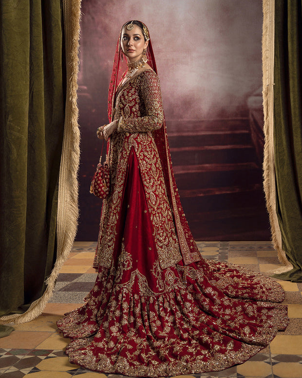 Latest Raw Silk Bridal Gharara with Chiffon Kameez and Net Dupatta Red Pakistani Bridal Dress