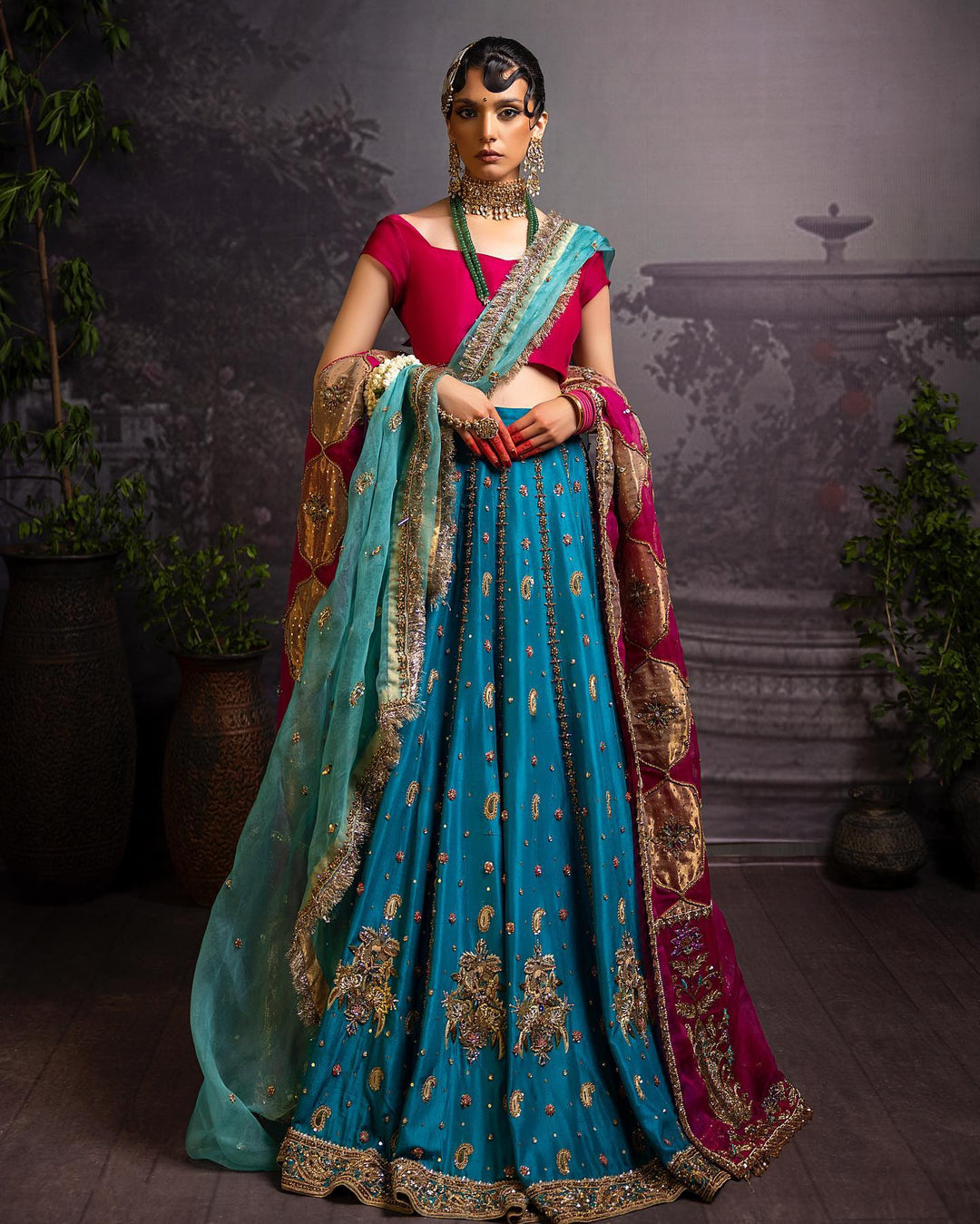 Luxurious Raw Silk Pakistani Bridal Lehenga Choli