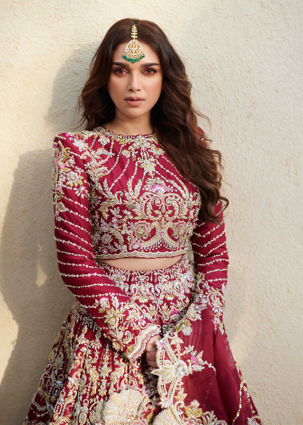 Latest Raw Silk Pakistani Bridal Dress in Lehenga Choli Style