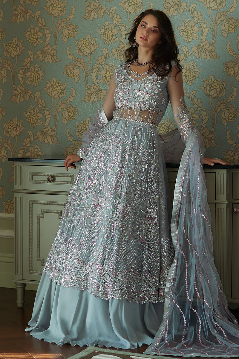 Latest Raw Silk Sharara Dress and Wedding Gown Dress in Blue