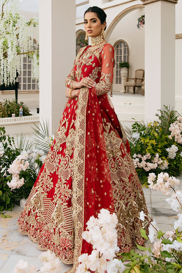Latest Red Bridal Dress Pakistani in Pishwas Style