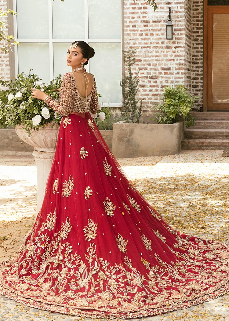 Gorgeous Red Pakistani Bridal Dress with Lehenga & Pishwas