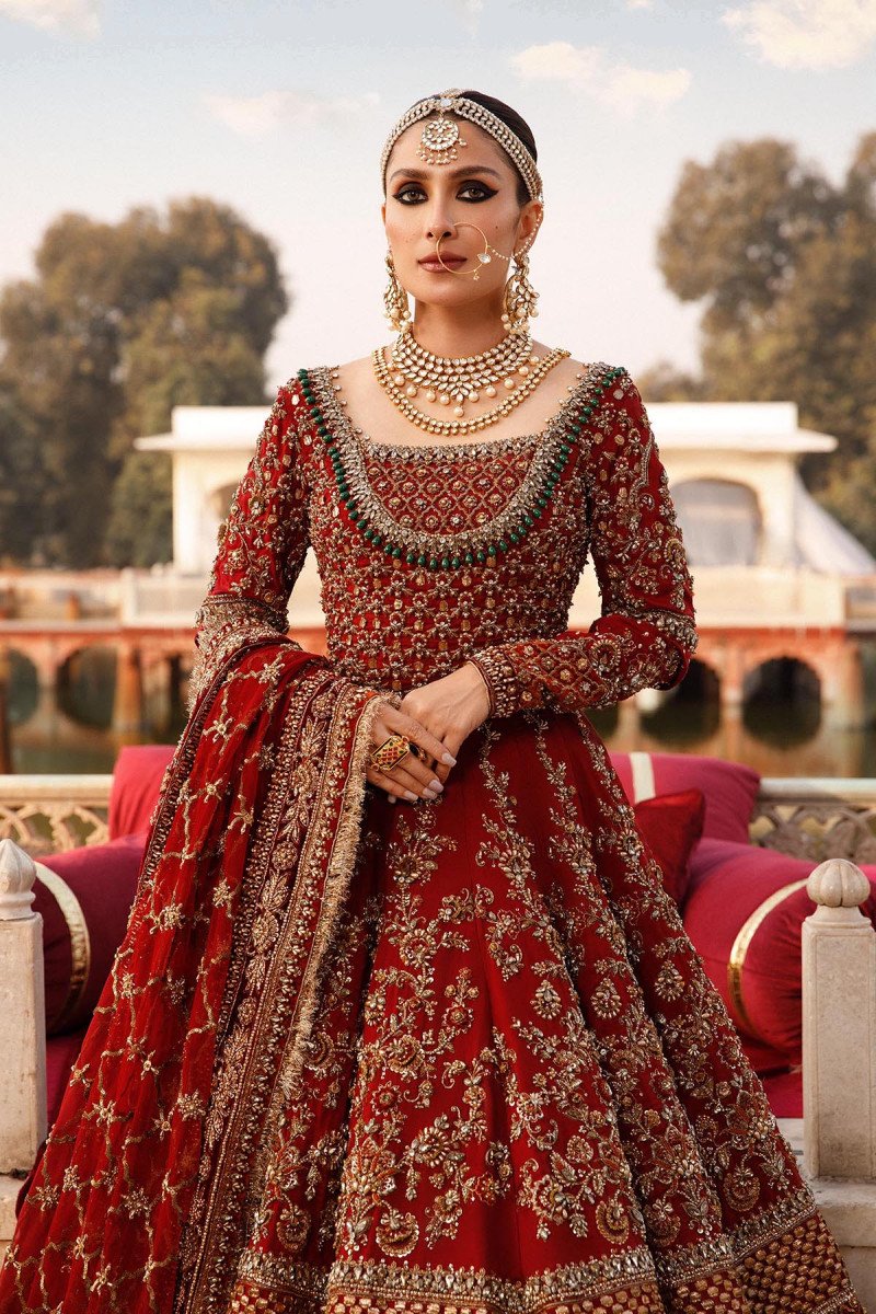 Elegant Tena Durrani Red Pishwas - Pakistani Bridal Dress