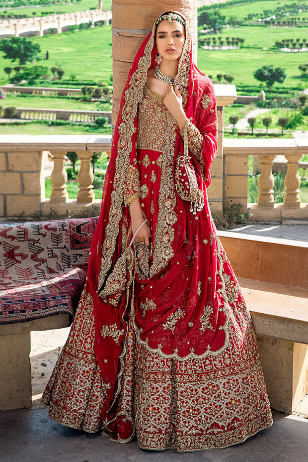 Latest Red Bridal Dress Pakistani in Traditional Pishwas Style