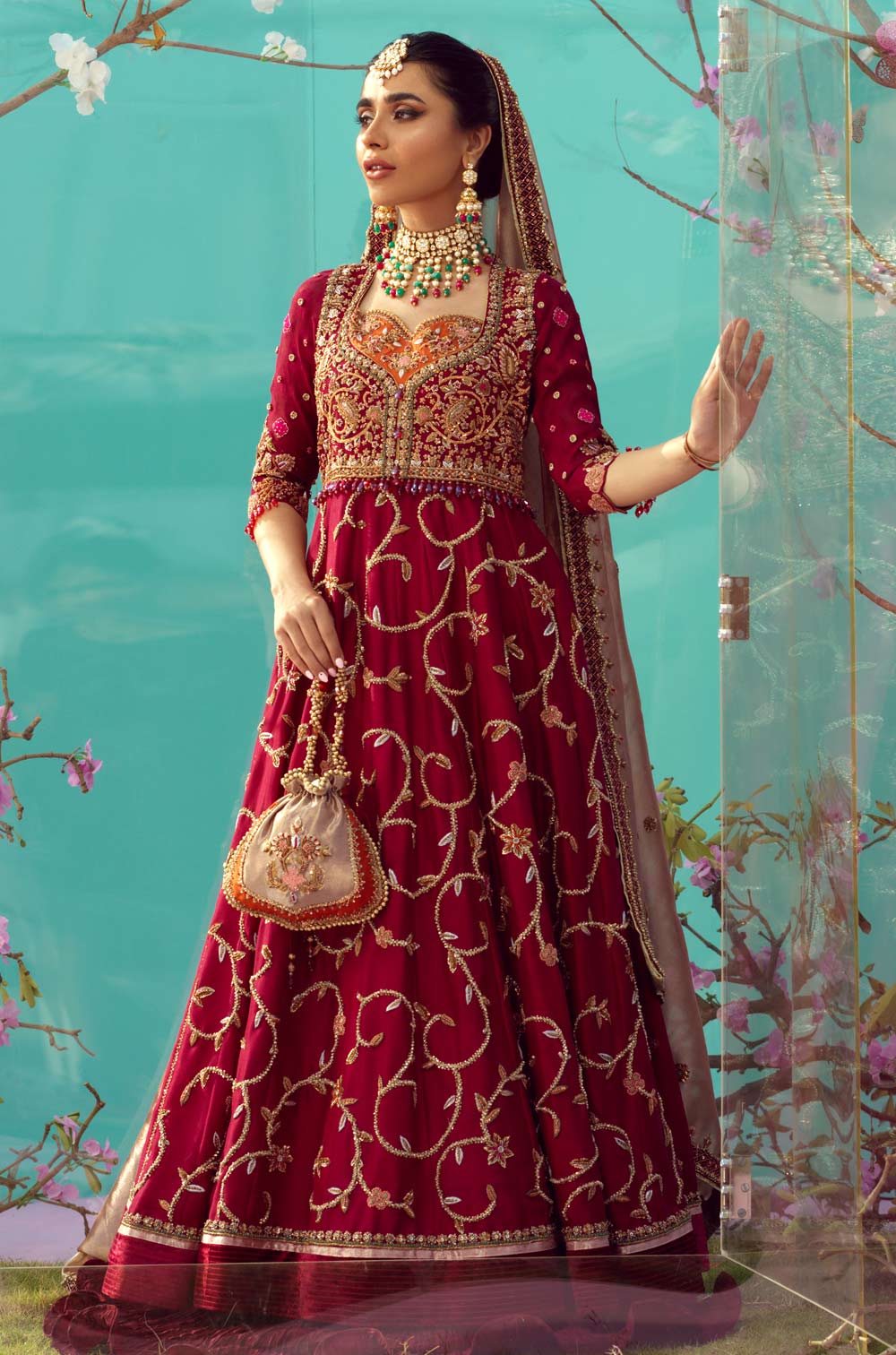 Elegant Red Pakistani Bridal Dress - Gown & Lehenga Style
