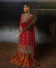 Latest Red Bridal Dress in Farshi Lehenga Kameez Style