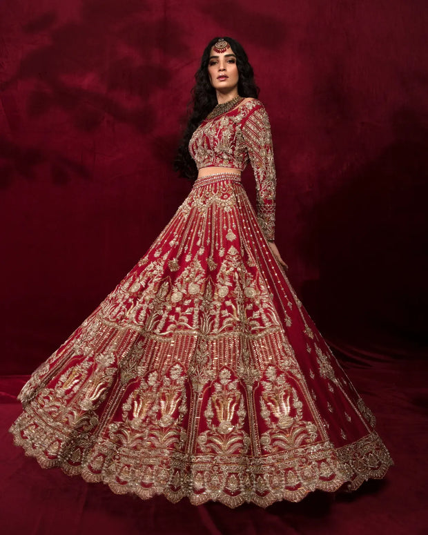 Latest Red Bridal Lehenga Choli Dress in Premium Raw Silk