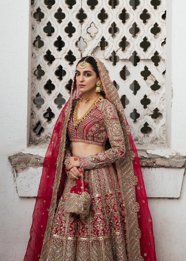Latest Red Bridal Lehenga in Silk with Choli and Dupatta Pakistani Bridal Dress