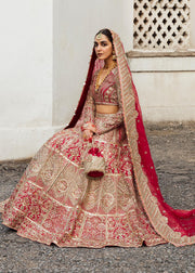 Latest Red Bridal Lehenga in Silk with Organza Choli and Dupatta Pakistani Bridal Dress Online
