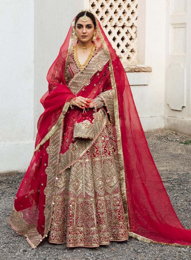 Latest Red Bridal Lehenga in Silk with Organza Choli and Dupatta Pakistani Bridal Dress