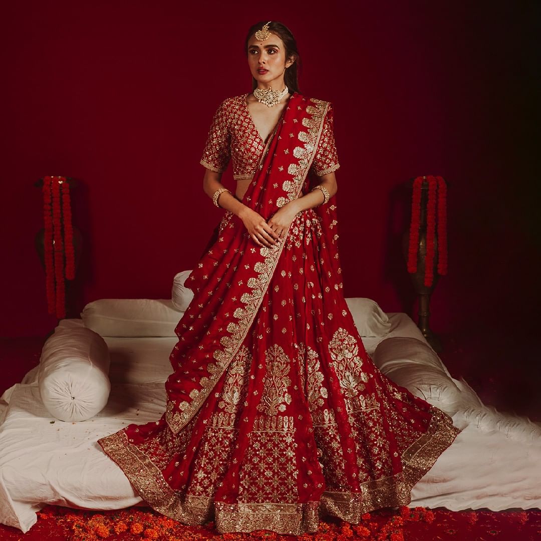 Latest Red Bridal Lehenga with Choli and Dupatta